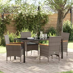 vidaXL Conjunto de Jantar para Jardim de 5 Peças com Almofadas Rattan Poliéster Cinza