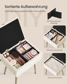 Banco toucador com espaço de arrumação 30 x 40 x 50 cm estofado Branco