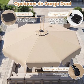 Guarda sol de Jardim, 280 x 280 x 250 cm (BASE NÃO INCLUIDA), Iluminação LED Integrada, Bege