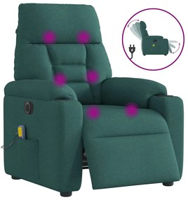 vidaXL Poltrona reclinável de massagens elétrica tecido verde-escuro