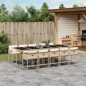 vidaXL 11 pcs conjunto de jantar p/ jardim com almofadões vime PE bege