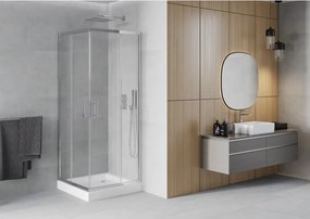 Mexen Rio cabine de duche quadrada 80 x 80 cm, transparente, cromada + base, branco - 860-080-080-01-00-4510