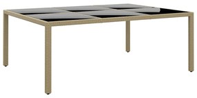 vidaXL Mesa de jardim 200x150x75 cm vidro temperado e vime PE bege