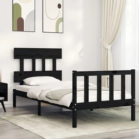 vidaXL Estrutura cama de solteiro c/ cabeceira madeira maciça preto