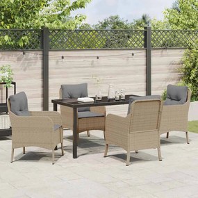 Conjunto de Jantar de Jardim com Almofadas Bege Vime PE