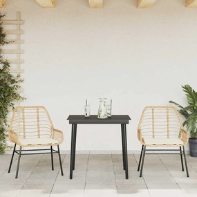 Conjunto jantar jardim 3 peças almofadas vidro vime PE castanho
