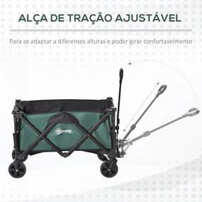 Carrinho de praia multiuso dobrável em 360º asa telescopica 84x40x79,5 cm verde