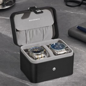 Caixa para relógios 10,1 x 12 x 8,5 cm com dois compartimentos e forro macio preto