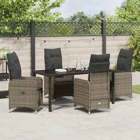 Conjunto de Jantar de Jardim de 5 Peças com Almofadas Cinza Rattan PE