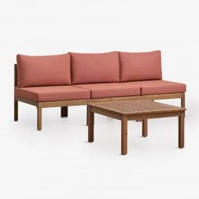 Conjunto De Sala Com Sofá Modular De 3 Peças E Mesa De Centro Em Madeira De Acácia Branson Terracota - Castanho Acácia - Sklum