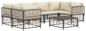 7 pcs conjunto lounge de jardim c/ almofadões vime PE antracite