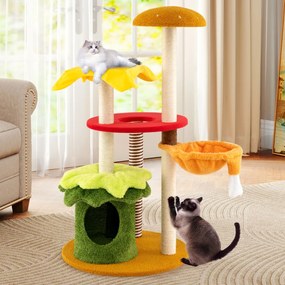 Arranhador para gatos moderna com rede Caverna Poleiros Postes para arranhar em sisal Almofadas de pelúcia Brinquedo suspenso multicolorido