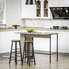 Mesa com ilha central (BANCOS NÃO INCLUIDOS), tampo lateral rebatível e 3 prateleiras, 120 x 76 x 91,4 cm, cinzento claro