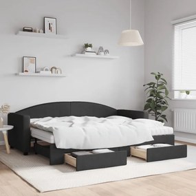 Sofá-cama com gavetão e gavetas 80x200 cm tecido preto