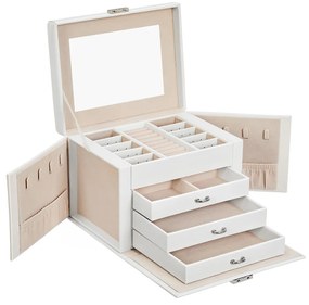 Caixa para joias SONGMICS, organizador de joias com 4 níveis, estojo para joias com fechadura e bandejas, forro de veludo, branco JBC159W01