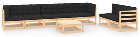 8 pcs conjunto lounge de jardim c/ almofadões pinho maciço