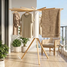 Estendal roupa dobrável, com suporte extensível 112 x 112 x 122 cm, economiza espaço cores naturais