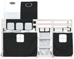 Beliche com cortinas 90x190 cm pinho maciço branco e preto