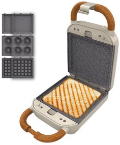 Tostadeira de estilo retro Rock'nToast Retro One Beige com capacidade para uma sanduíche e 3 pares de placas amovíveis