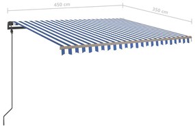 Toldo retrátil manual com postes 4,5x3,5 m azul e branco