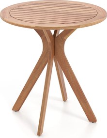Mesa jardim para exterior redonda Madeira de Acácia com tampo ranhurado e base em forma de X  70cm Natural