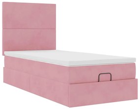 Estrutura de cama otomana com colchões 90x190 cm veludo rosa