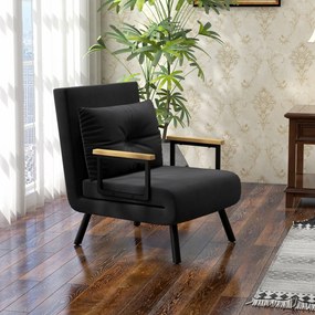 Poltrona convertível 4 em 1 63 L x 73 P x 81 A cm em cama individual com encosto de 5 posições, braços em madeira e almofada, tecido com efeito de vel