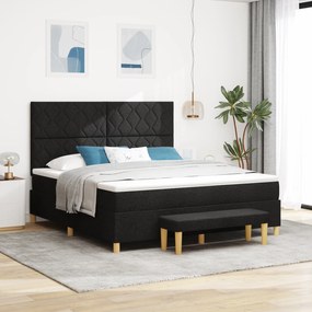 vidaXL Cama com Box Spring com Colchão e Banco Preto 180x200 cm Tecido