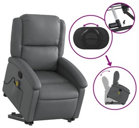 Poltrona massagens reclinável elevatória couro artif. cinzento