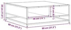 Mesa centro 80x80x30 cm deriv. madeira/metal carvalho castanho