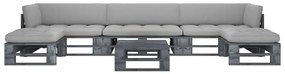 6 pcs conj. lounge paletes c/ almofadões pinho impregnado cinza