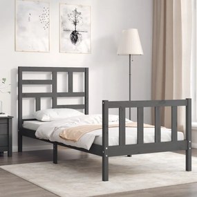 vidaXL Estrutura cama de solteiro c/ cabeceira madeira maciça cinzento