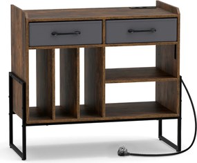 Suporte para discos de vinil 76 x 35,5 x 68,5 cm com gavetas em tecido cinzento escuro e 5 compartimentos preto e castanho