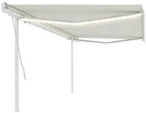 Toldo retrátil manual com luzes LED 5x3,5 m cor creme