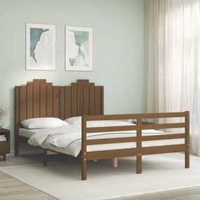 Estrutura cama casal com cabeceira madeira maciça castanho-mel