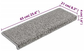 Tapete/carpete para degraus 15 pcs 65x21x4 cm cinzento