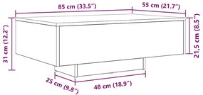 Mesa de centro vidaXL com luzes LED Carvalho Artesanal 85x55x31 cm