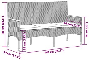 Banco de jardim com almofadões 3 lugares vime PE cinzento