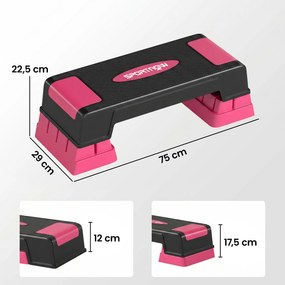Step Aeróbico Step para Fitness com Altura Ajustável 12/17,5/22,5 cm Suporta 250 kg para Casa ou Ginásio Rosa