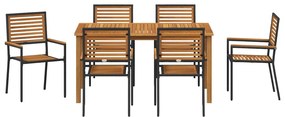 Conjunto de Jantar de Jardim 7 pcs Preto 150 x 90 x 74 cm