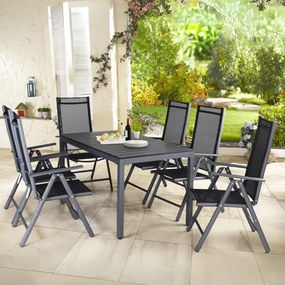 Conjunto de jardim Bern, 7 peças, com 6 cadeiras e mesa 140 x 80 x 74 cm alumínio e tampo mesa WPC antracite e preto