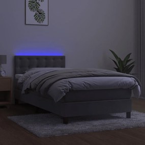 Cama box spring c/ colchão/LED 90x200 cm veludo cinzento-claro