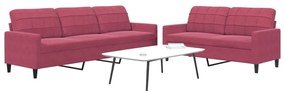 2 pcs conjunto de sofás com almofadões veludo vermelho tinto