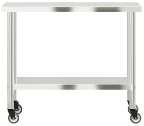 Mesa de trabalho de cozinha c/ rodas 110x55x85cm aço inoxidável