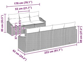 Conjunto de Sofá de Jardim 8 Peças com Almofadas Bege em Rattan e Poli