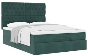 Estrutura cama otomana colchões 140x200 cm veludo verde escuro