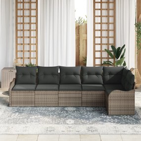 Conjunto de Sofá para Jardim de 6 Peças com Almofadas em Cinza Vime Po