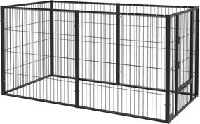 PawHut Parque Cães 6 Painéis Ajustáveis Estrutura Aço Conforto Seguro 82,5-150x79x81 cm Preto | Aosom Portugal