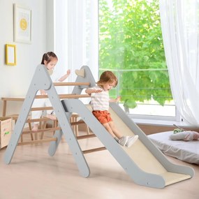 Jogo de trepar triangular 2 em 1 com escorrega ajustável Brinquedo de trepar em madeira para interior e exterior para crianças com mais de 1 ano Cinze