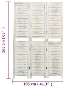 Biombo com 3 painéis 105x165 cm madeira branco antigo